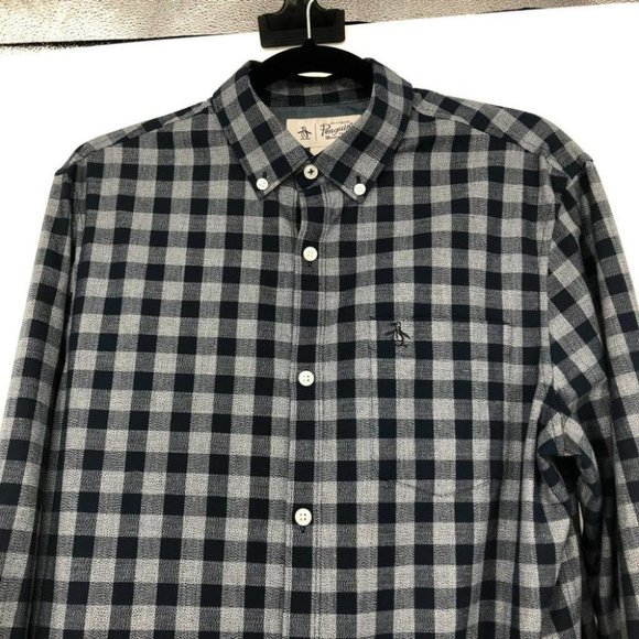 Original Penguin men’s blue checkered plaid button down shirt medium - Picture 10 of 13